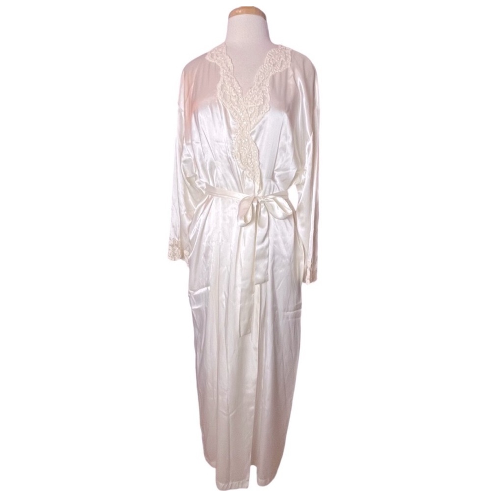 Vintage Victoria’s Secret Long White Satin Robe Women’s M/L Ivory Lace Romantic